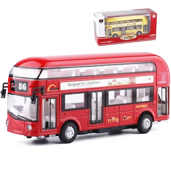 Двуетажна Лондон с Автобус, Играчка Модел Размер 17 см Дължина Детски Подарък Игра на Колата Отворена и Затворена Врата Мига с Музика TY6008B