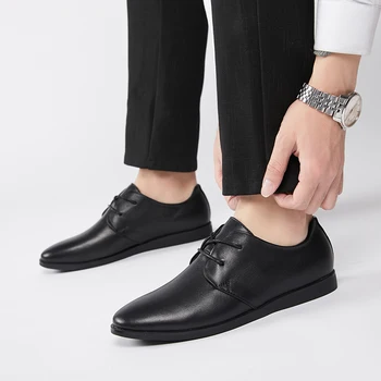 Мъжки модел обувки от естествена Кожа с остри пръсти, Черни, Кафяви, Мъжки Обувки, бизнес обувки-Oxfords за Сватбеното парти, Официална Обувки за мъже