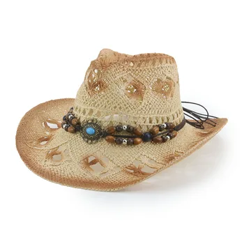 шапки от слънцето западна ковбойская панама с широка периферия и панделка, сламени шапки с колан от естествена лико, летни луксозни плетени мъжки и дамски шапки ръчна изработка