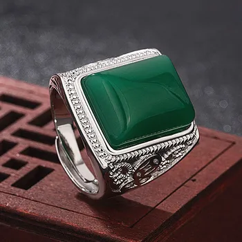 Голяма реколта резба изумрудено-зелен нефрит пръстени за мъже бял и сребърен цвят, бижута, мъжки арабското пръстен, тур...