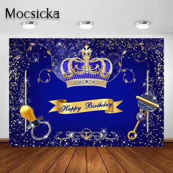 Mocsicka кралско Синьо и Златно Принц Рожден Ден Снимка Фон Крал, Короната честит Рожден Ден Украса Фон