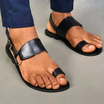 Мъжки сандали в Ретро Стил с пръстен в чорап От Изкуствена кожа, Мъжки обувки на равна подметка, Удобни Пътни Плажни Чехли, 2022, Летни Римски Големи Размери 38-48