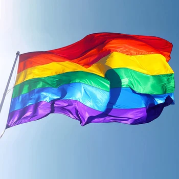 Дъгата Флаг 3x5 фута 90x150 см Полиестер Лесби Гей Гордост ЛГБТ За Декорация на Партита Цветни Знамена и Банери Директен Доставка