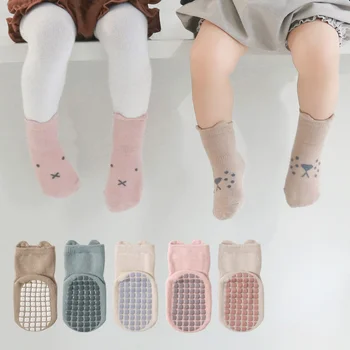 Чорапи с чудесни животни за Малки Момичета, 100% Памучни Гума против хлъзгане Чорапи за Новородено, Чорапи за Деца, Детски Чорапи от 0 до 5 години