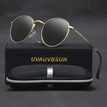 Ретро Кръгли Поляризирани Слънчеви Очила Мъжки Маркови Дизайнерски Слънчеви Очила Дамски Сплав Метална Дограма за Черни Лещи на Очила За Шофиране UV400