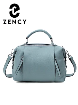 Дамска чанта Zency от естествена Кожа, Простата Висококачествена Чанта-тоут 2022 година, Малка Реколта Бостонская чанта, Дамски Чанти За рамо
