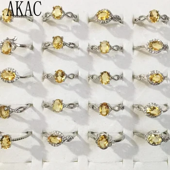 5 пръстени/комплект AKAC approx5*7 мм натурален жълт цитрин литър бяло мед регулируем пръстен за жени, мъже изпращане на случаен принцип на едро