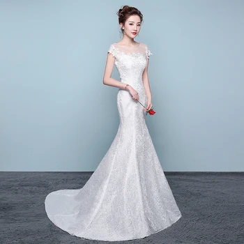 Евтини Модни Прости Сватбени Рокли Русалка В Корейски Стил, С Красив Завързана Цветен Модел Vestidos De Noiva Robe Mariage Сватбена Рокля Реална снимка