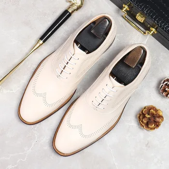 Бяла Кожена Обувки за Мъже, Луксозни Качествен Сватбен Костюм на Младоженеца, Класически Дизайнерски Броги от естествена Кожа, Мъжки Парфюм Обувки 2022