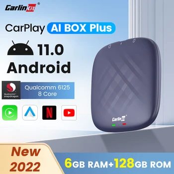 Carlinkit Ai Box Plus от Qualcomm 6125 6 + 128 GB Android 11 4G LET Tv Box Безжичен CarPlay/Android Авто Вграден Youtube Netfilx IPTV