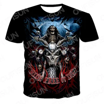 Мъжка тениска с мотоциклетным виртуален скелет, кръгла яка, реколта дрехи, летни, стръмни, тениски, пънк, череп, рицар, тениски 6xl