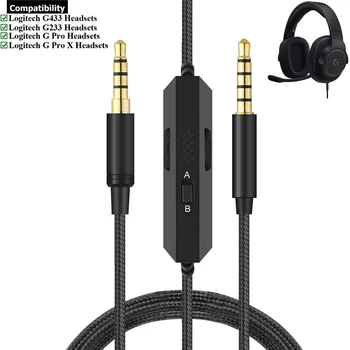 OFC Сплетен Взаимозаменяеми Кабел удължителен кабел Кабели за Logitech G433 G233 G Pro X Детска Слушалки С Регулатор на силата на Звука, Изключване на Звука на Микрофона