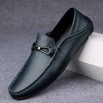 2022 Луксозен Мъжки обувки от 100% естествена кожа Луксозни Лоферы Мъжки Обувки Ежедневни Мокасини Без Шнур Обувки на равна подметка Италиански Обувки за шофиране