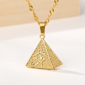 Триъгълна Пирамида на Очите Връх От Неръждаема Стомана Дамско Колие Египетски бижута Чар Мъжки Медальон Естетически Едро Подарък