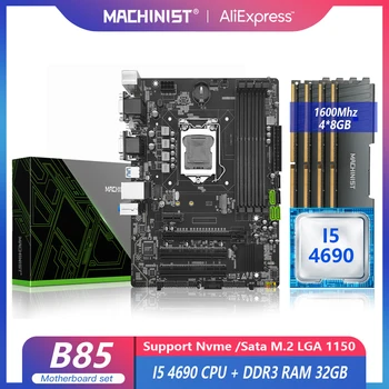 Комплект дънната платка MACHINIST B85M PRO с процесор I5 4690 4x8G = 32 GB оперативна памет DDR3 за работния плот 1600 Mhz LGA1150 Комплект NVME M. 2 Mico-ATX