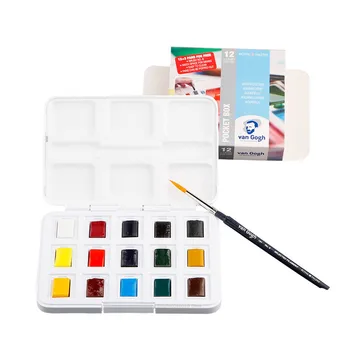 Ван Гог Плътна Акварел 15 Цвята Набор от Новата Опаковка с Палитра от Четки Acuarelas Професионални Пособия за Рисуване на Художника