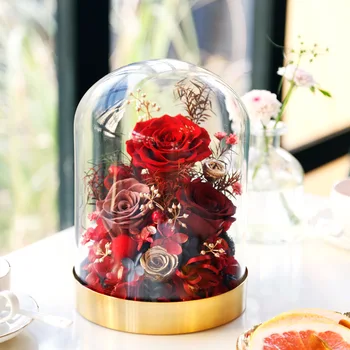 Вечната Роза Сушена Цвете В Купольном Стъкло С Дървена Рамка За Сватбени Декорации Истински Вечен Цвете Свети Валентин Коледни Подаръци