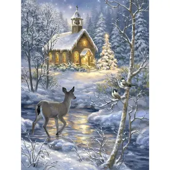 Направи си сам 5D Диамантена Картина на Зимна Снежна Пейзаж Бродерия на кръстат бод Пълна Диамантена Бродерия Природа и Животни Кристали Мозайка Картина
