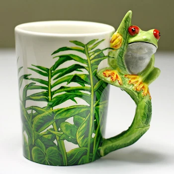 300 мл Креативна Жаба Керамични Чаши 3D Мультяшная Чаша ръчно рисувани Кафеена Чаша С Животни Подарък Чашата за Кафе