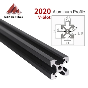 Черно 100-800 мм 2020 V-Образен Алуминиев Профил Екструдиране Рамка за Лазерно Гравиране с CNC 3D Принтер, Камера Слайдер Мебели