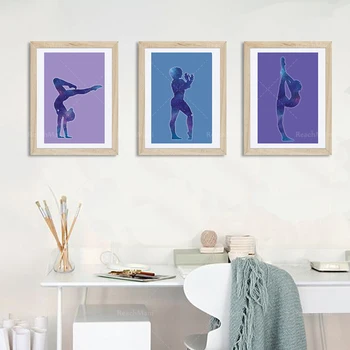 Фитнес зала плакат момиче украса на стаята момиче спортен плакат galaxy модел гимнастика подарък печат върху платно