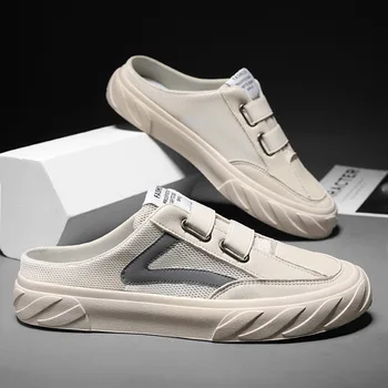 2022 Летни Нови Мрежести Обувки Мъжки Тенденция На Рязко Чехли Baotou Кухи Дишащи, Леки Ежедневни Бели Обувки Мъжки Обувки За Тенис